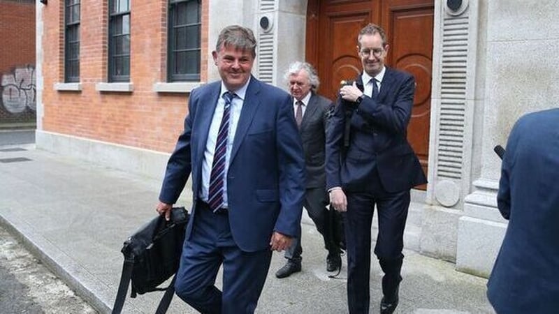 RTÉ Director General Kevin Bakhurst, Chairperson of the RTÉ board Terence O'Rourke and Adrian Lynch deputy Director General of RTÉ leaving a meeting with Minister for Communications Patrick O'Donovan