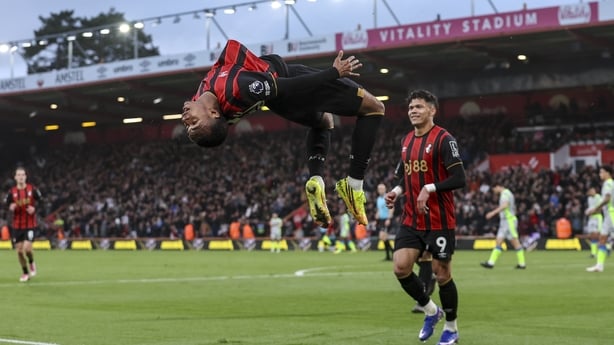 BOURNEMOUTH, ENGLAND - MAY 19: Eli Junior Kroupi of Bournemouth celebrates after he scores a goal to make it 1-0- during the Premier League match between Bournemouth and Manchester City at Vitality Stadium on May 19, 2026 in Bournemouth, England. (Photo by Robin Jones - AFC Bournemouth/AFC Bournemou