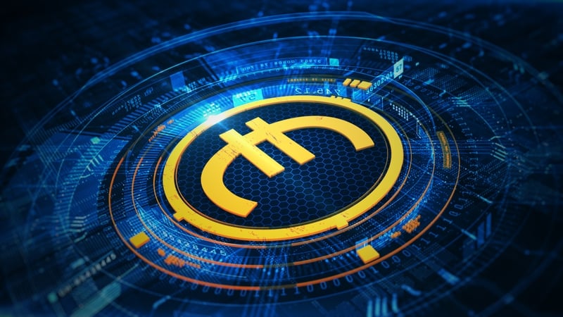 Euro symbol set in a futuristic blue digital interface