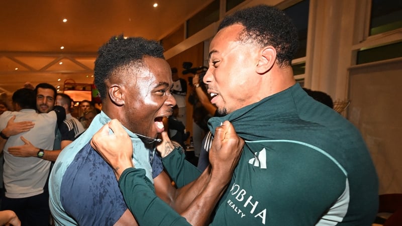 LONDON COLNEY, ENGLAND - MAY 19: (L-R) Bukayo Saka and Gabriel Magalhaes celebrate Arsenal winning the Premier League after watching AFC Bournemouth v Manchester City at Sobha Realty Training Centre on May 19, 2026 in London Colney, England. (Photo by Stu