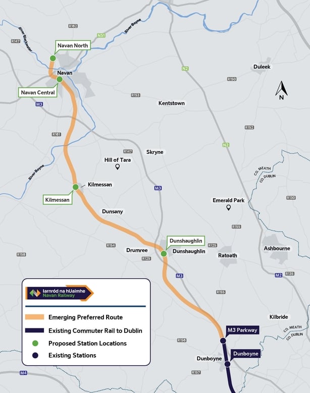 Proposed Navan rail line map