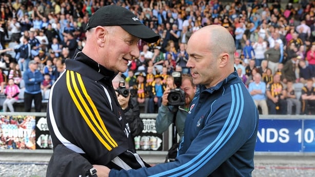 29 June 2013; Dublin manager Anthony Daly commiserates with Kilkenny manager Brian Cody after the game. Leinster GAA Hurling Senior Championship, Semi-Final Replay, Kilkenny v Dublin, O'Moore Park, Portlaoise, Co. Laois. Picture credit: D�ire Brennan / SPORTSFILE