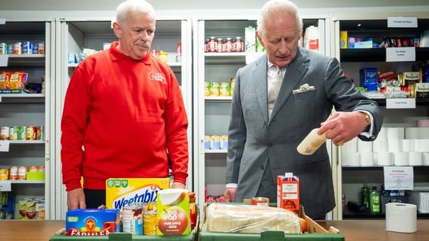 King Charles with John O'Neill at The Pantry Foodbank in Donard Methodist Church, Newcastle,