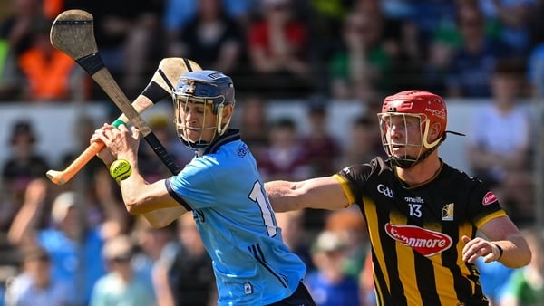18 May 2025; Brian Hayes of Dublin in action against Adrian Mullen of Kilkenny during the Leinster GAA Hurling Senior Championship Round 4 match between Kilkenny and Dublin at UPMC Nowlan Park in Kilkenny. Photo by Ramsey Cardy/Sportsfile