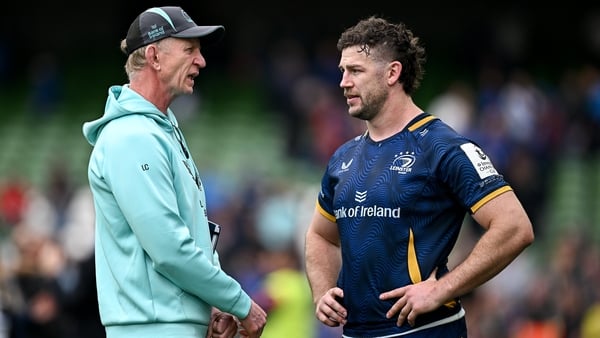 2 May 2026; Leinster head coach Leo Cullen and Leinster captain Caelan Doris after the Investec Champions Cup semi-final match between Leinster and RC Toulon at the Aviva Stadium in Dublin. Photo by Seb Daly/Sportsfile