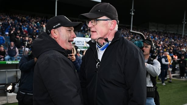 16 May 2026; The two managers, Tipperary manager Liam Cahill and Clare manager Brian Lohan after the Munster GAA Senior Hurling Championship Round 4 match between Tipperary and Clare at FBD Semple Stadium in Thurles, Tipperary. Photo by Ray McManus/Sportsfile