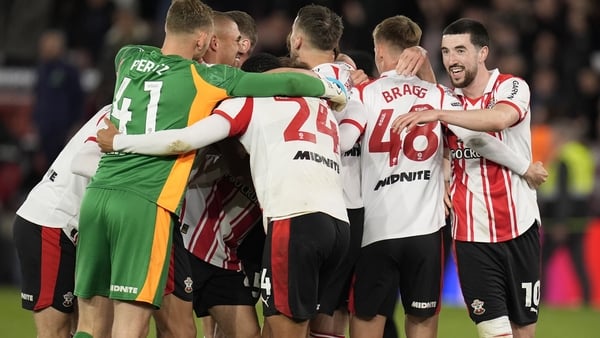 Southampton players celebrate at the final whistle