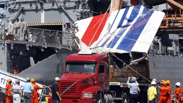 The recovered tailfin of the Air France A330 aircraft lost in midflight over the Atlantic ocean