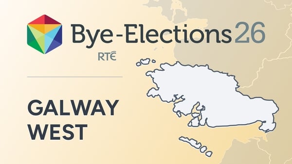 Visual showing the words Galway West, Bye-Elections26 RTÉ and a map of the constituency