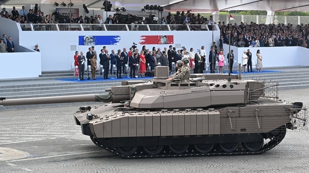 PARIS, FRANCE - JULY 14: French Army Chars Leclerc XLR tanks are navigated to parade during the annual Bastille Day military parade on the Champs Elysees Avenue in Paris, France on July 14, 2025. (Photo by Mustafa Yalcin/Anadolu via Getty Images)