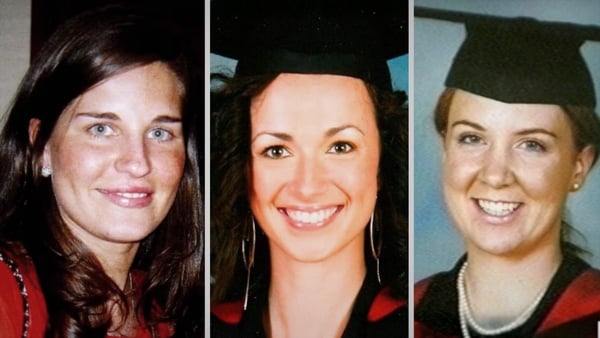 A composite image of three young women wearing their graduation robes