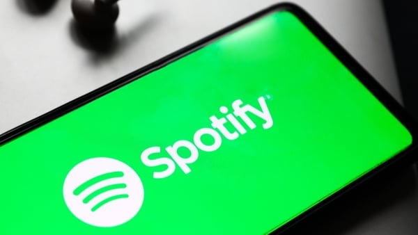 Spotify logo is displayed on a mobile phone screen for illustration photo. Krakow, Poland. On April, 20th, 2026. (Photo by Beata Zawrzel/NurPhoto)