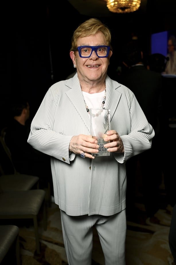 Elton John, winner of The Ivors Academy Honour, poses backstage at The 71st Ivor Novello Awards 2026 at The JW Marriott Grosvenor House Hotel on 21 May, 2026 in London. (Photo by Jed Cullen/Dave Benett/Getty Images for The Ivors)
