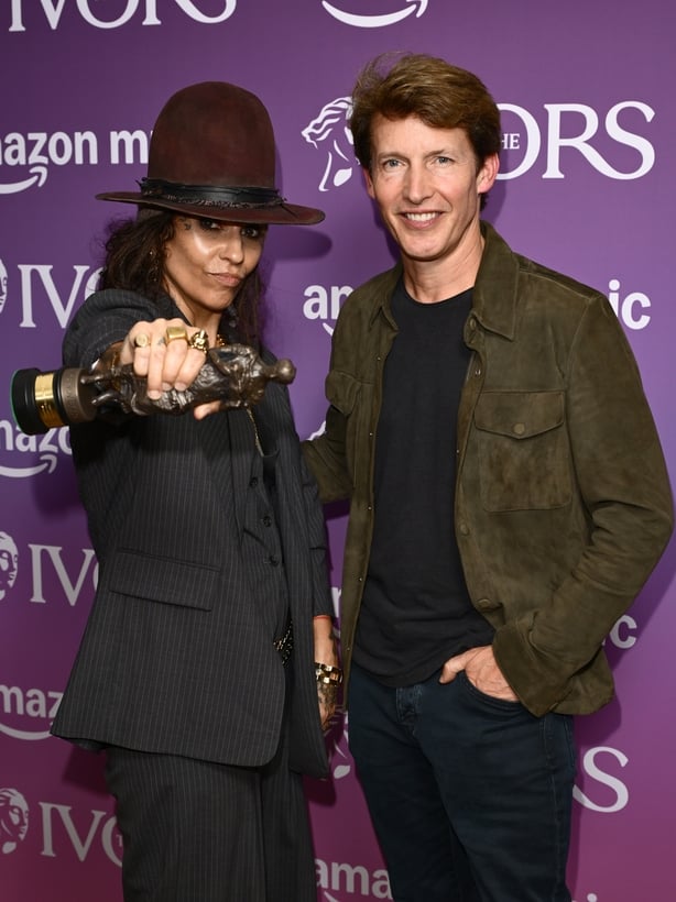 Linda Perry with the Special International Award and James Blunt during The Ivors 2026 at Grosvenor House on 21 May, 2026 in London, England. (Photo by Eamonn M. McCormack/Getty Images)