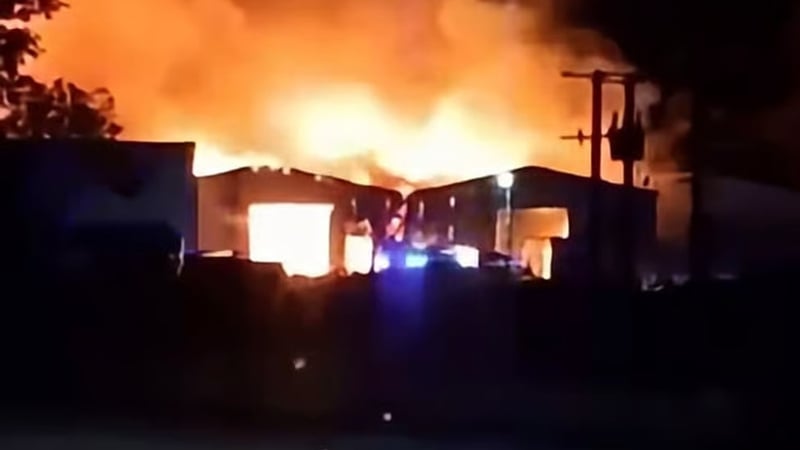 Fire in at a building in Donegal at night