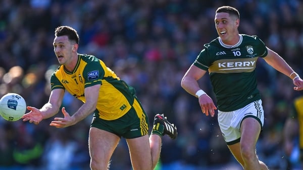 Dublin , Ireland - 29 March 2026; Michael Langan of Donegal in action against Joe O'Connor of Kerry during the Allianz Football League Division 1 final match between Kerry and Donegal at Croke Park in Dublin. (Photo By Ray McManus/Sportsfile via Getty Ima