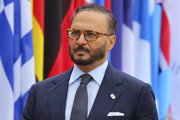 Diplomatic advisor to the United Arab Emirates President Anwar Gargash arrives to attend the opening ceremony of the Summit on peace in Ukraine, at the luxury Burgenstock resort, near Lucerne, on June 15, 2024. The two-day gathering brings together Ukrainian President and more than 50 other heads of