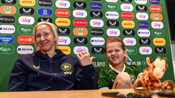 Head coach Carla Ward with her daughter Hartley during a Republic of Ireland women squad announcement at FAI Headquarters in Abbotstown, Dublin.