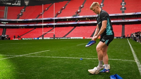 22 May 2026; Tommy O'Brien prepares for the Leinster Rugby captain's run at San Mamés Stadium in Bilbao, Spain. Photo by Brendan Moran/Sportsfile