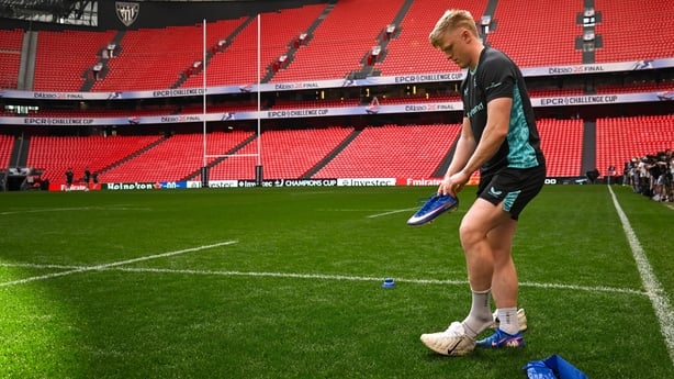 22 May 2026; Tommy O'Brien prepares for the Leinster Rugby captain's run at San Mamés Stadium in Bilbao, Spain. Photo by Brendan Moran/Sportsfile