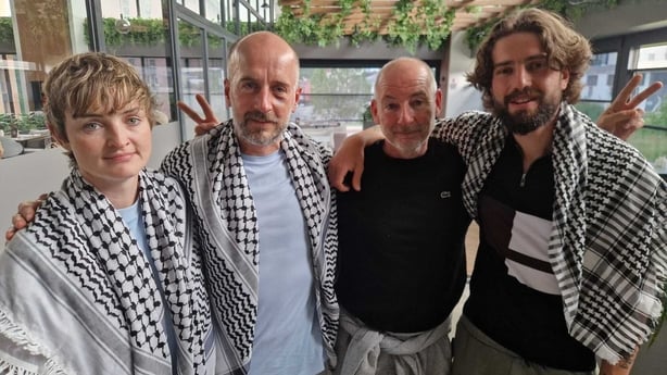 Global Sumud Flotilla members (L-R): Louise McCormack, Tom Deasy , Fra Hughes and Mikey Cullen