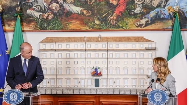 Taoiseach Micheal Martin and Italy's Premier Giorgia Meloni hold a joint press meeting in Rome
