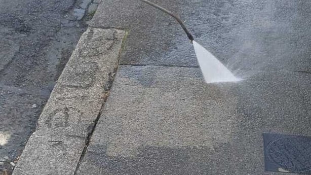 An image of Gerry Hutch is seen on a pavement near a polling station on the day of the bye-election in Dublin Central