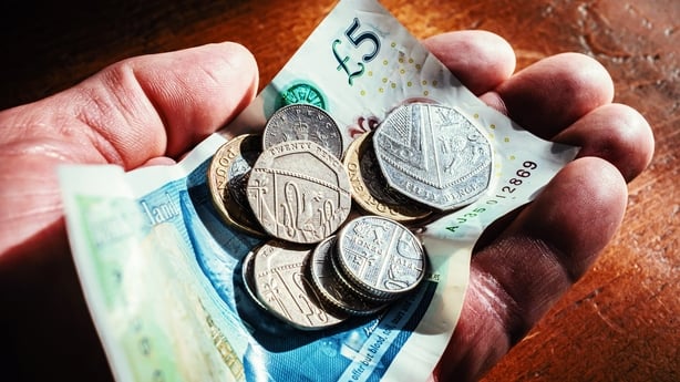 English money in palm of hand