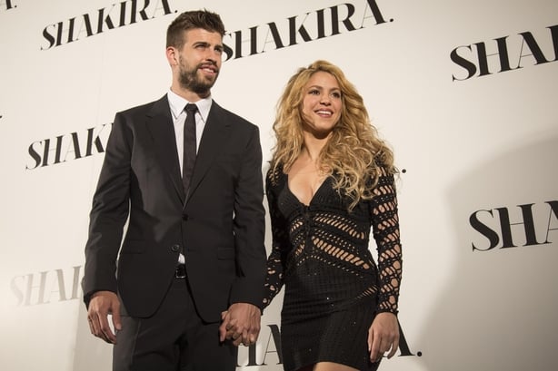 BARCELONA, SPAIN - ARCHIVE: A file photo dates March 20, 2014 shows Colombian singer, songwriter, dancer and actress Shakira and her ex-husband Gerard Pique posing for a photo during the presentation of her new album 'Shakira' in Barcelona, Spain. (Photo by Albert Llop/Anadolu via Getty Images)