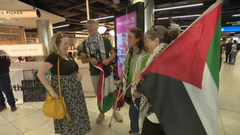 Supporters of the Global Sumud Flotilla Members waiting at Dublin Airport