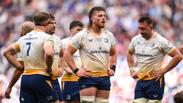 Joe McCarthy of Leinster and teammates during the Investec Champions Cup final match between Leinster and Union Bordeaux Bégles at San Mamés Stadium in Bilbao, Spain.