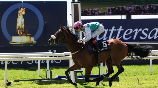 Purview, with Colin Keane up, on their way to winning the Sherry FitzGerald Country Homes Orby Stakes during day one of the Tattersalls Irish Guineas Weekend at The Curragh Racecourse in Kildare. 