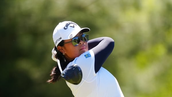 LPGA golfer Anna Huang plays her tee shot on the 10th hole during the final round of the Aramco Championship on April 5, 2026, at Shadow Creek Golf Course in Las Vegas, Nevada.