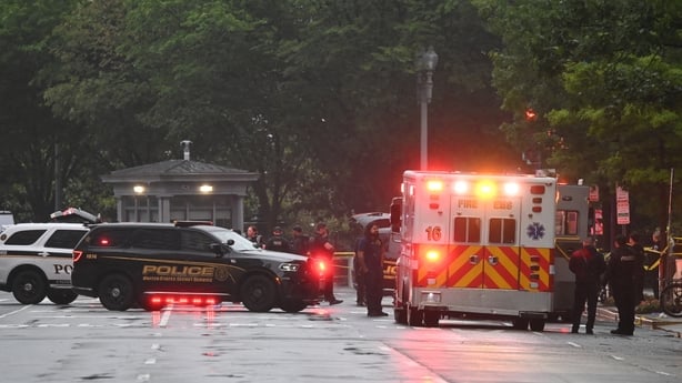 Emergency and police vehicles are seen near the White House in Washington