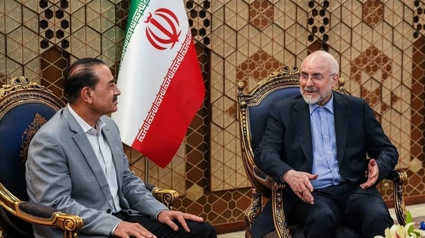 Pakistan's Chief of Army Staff Asim Munir (L) meets with Iranian Parliament Speaker Mohammad Bagher Ghalibaf (R), who heads the Iranian delegation in negotiations with the US, in Tehran, Iran on May 23, 2026. (Photo by Iranian Parliament Speaker Office / Handout/Anadolu via Getty Images)