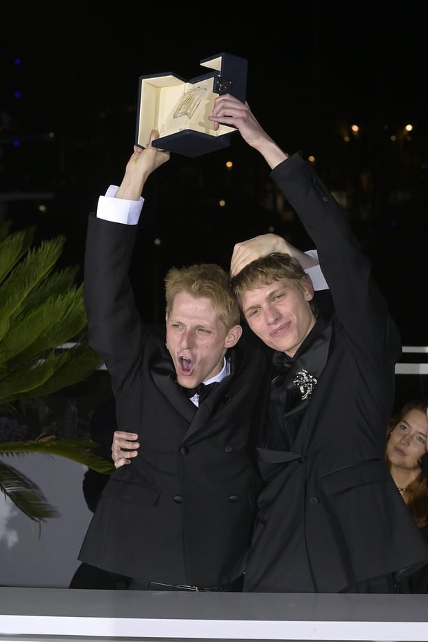 French actor Valentin Campagne and Belgian actor Emmanuel Macchia, joint winners of the Best Actor award for the film Coward, at Palme D'Or Winners Photocall during the 2026 Cannes Film Festival in Cannes (France), May 24th, 2026 (Photo by Rocco Spaziani/Archivio Spaziani/Mondadori Portfolio via Get