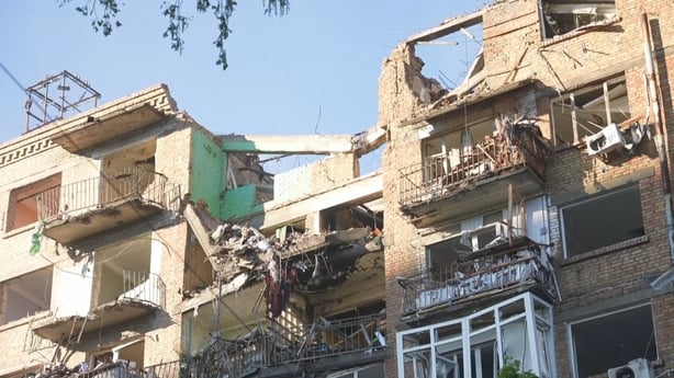 An apartment building damaged by a Russian strike on Kyiv