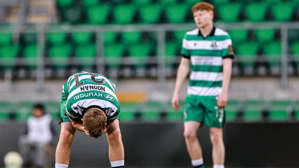 22 May 2026; Michael Noonan of Shamrock Rovers reacts to an offside decision during the SSE Airtricity Men’s Premier Division match between Shamrock Rovers and Sligo Rovers at Tallaght Stadium in Dublin. Photo by Thomas Flinkow/Sportsfile