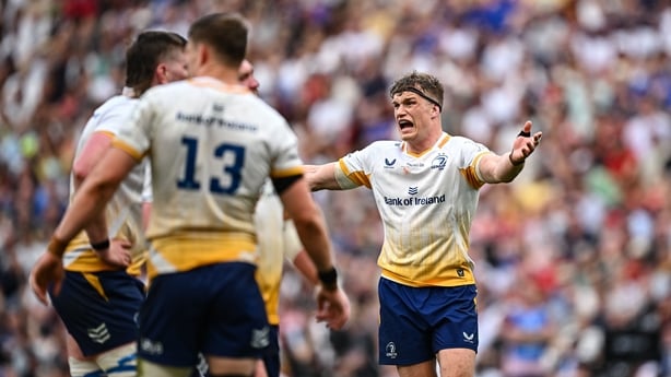 23 May 2026; Josh van der Flier of Leinster reacts during the Investec Champions Cup final match between Leinster and Union Bordeaux Bégles at San Mamés Stadium in Bilbao, Spain. Photo by Seb Daly/Sportsfile