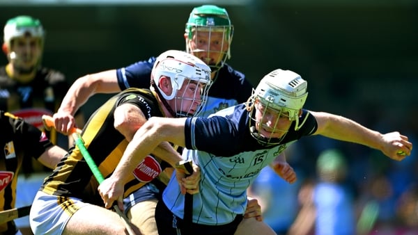 Conal Ó Riain of Dublin in action against Mikey Carey of Kilkenny during the Leinster GAA Senior Hurling Championship Round 5 match between Dublin and Kilkenny at Parnell Park in Dublin.