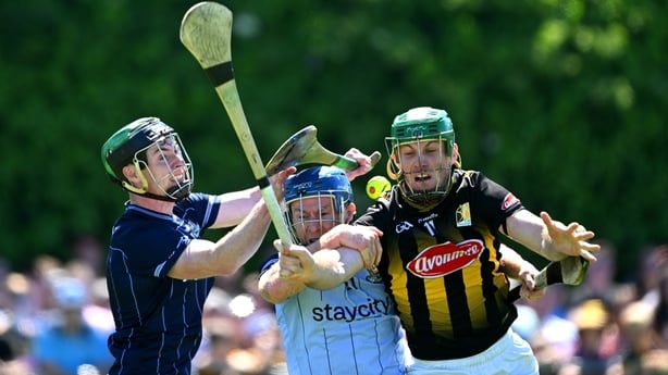 Eddie Gibbons, and John Bellew of Dublin in action against Eoin Cody of Kilkenny during the Leinster GAA Senior Hurling Championship Round 5 match between Dublin and Kilkenny at Parnell Park in Dublin. 
