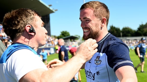 Dublin , Ireland - 24 May 2026; Dublin manager Niall Ó Ceallacháin celebrates with Conor Donohoe after the Leinster GAA Senior Hurling Championship Round 5 match between Dublin and Kilkenny at Parnell Park in Dublin. (Photo By Daire Brennan/Sportsfile via