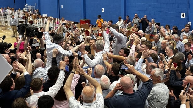 Seán Kyne celebrating his victory in Galway West with supporters