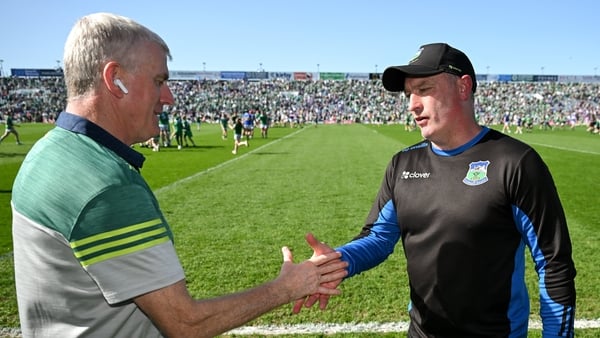 24 May 2026; Tipperary manager Liam Cahill, right, and Limerick manager John Kiely after the Munster GAA Senior Hurling Championship Round 5 match between Limerick and Tipperary at TUS Gaelic Grounds in Limerick. Photo by Stephen McCarthy/Sportsfile