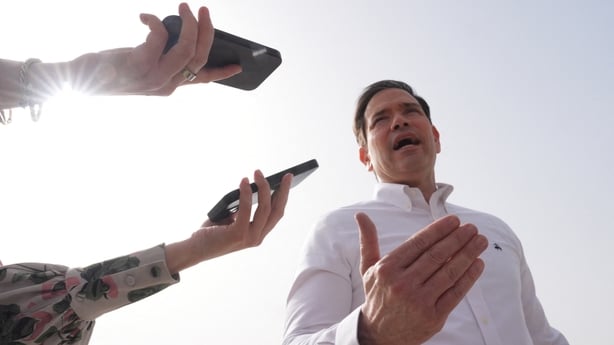 US Secretary of State Marco Rubio speaks to journalists