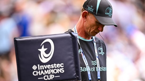 23 May 2026; Leinster head coach Leo Cullen with a tournament branded sideline flag before the Investec Champions Cup final match between Leinster and Union Bordeaux Bégles at San Mamés Stadium in Bilbao, Spain. Photo by Seb Daly/Sportsfile