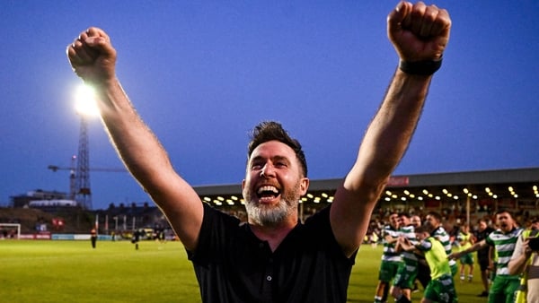 25 May 2026; Shamrock Rovers manager Stephen Bradley celebrates after the SSE Airtricity Men’s Premier Division match between Bohemians and Shamrock Rovers at Dalymount Park in Dublin. Photo by Ben McShane/Sportsfile