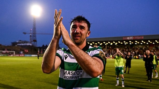 25 May 2026; Enda Stevens of Shamrock Rovers celebrates after the SSE Airtricity Men's Premier Division match between Bohemians and Shamrock Rovers at Dalymount Park in Dublin. Photo by Ben McShane/Sportsfile
