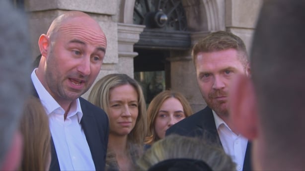 New Social Democrats TD Daniel Ennis speaks to the media outside Leinster House on his first day 