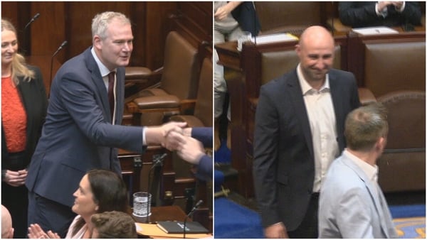 TDs Sean Kyne and Daniel Ennis are welcomed into the Dail chamber